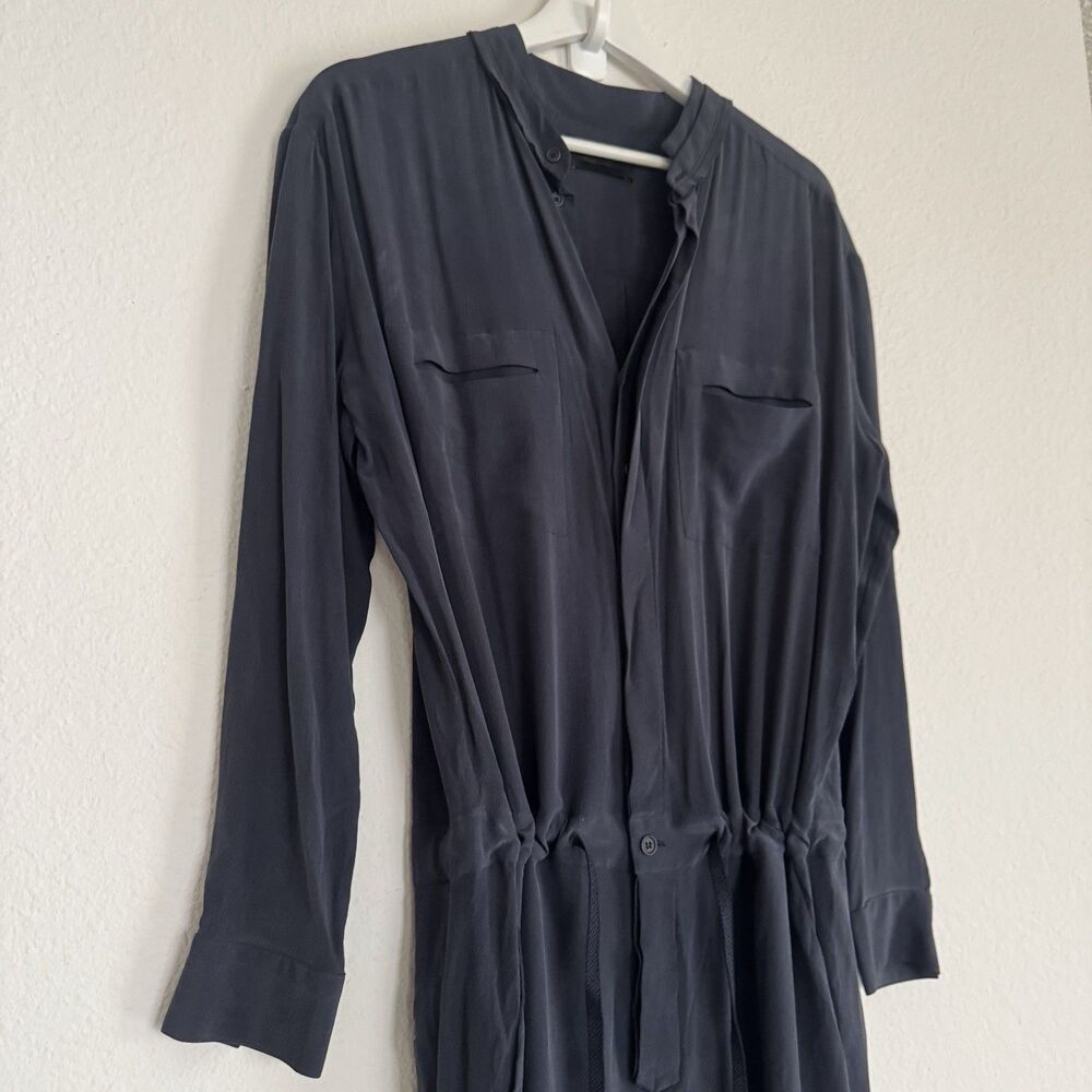 Superfine 100% Silk Made In Italy Gray Button Front Jumpsuit Sz S Quiet Luxury - Picture 2 of 16